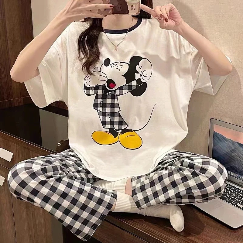 Top Trends: Cartoon Mickey Winnie Snow White Pajamas Ladies Summer Short Sleeves Cute Pants Thin Girls Loose Homewear Pajamas Set Shoppable Styles