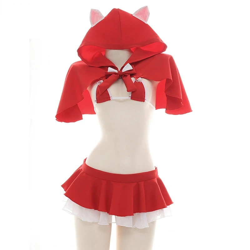 Top Trends: Christmas Role Play Little Red Riding Hood Underwear Swimsuit Costume Women Sexy Hooded Cloak Lingerie Pajamas Cosplay Shoppable Styles