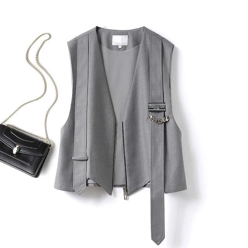 Top Trends: New Office Lady Summer V-neck Vest Sleeveless Jacket Blazer Loose Waistcoat Zipper Slim Tops Korean Fashion Sleeveless Cardigan Shoppable Styles