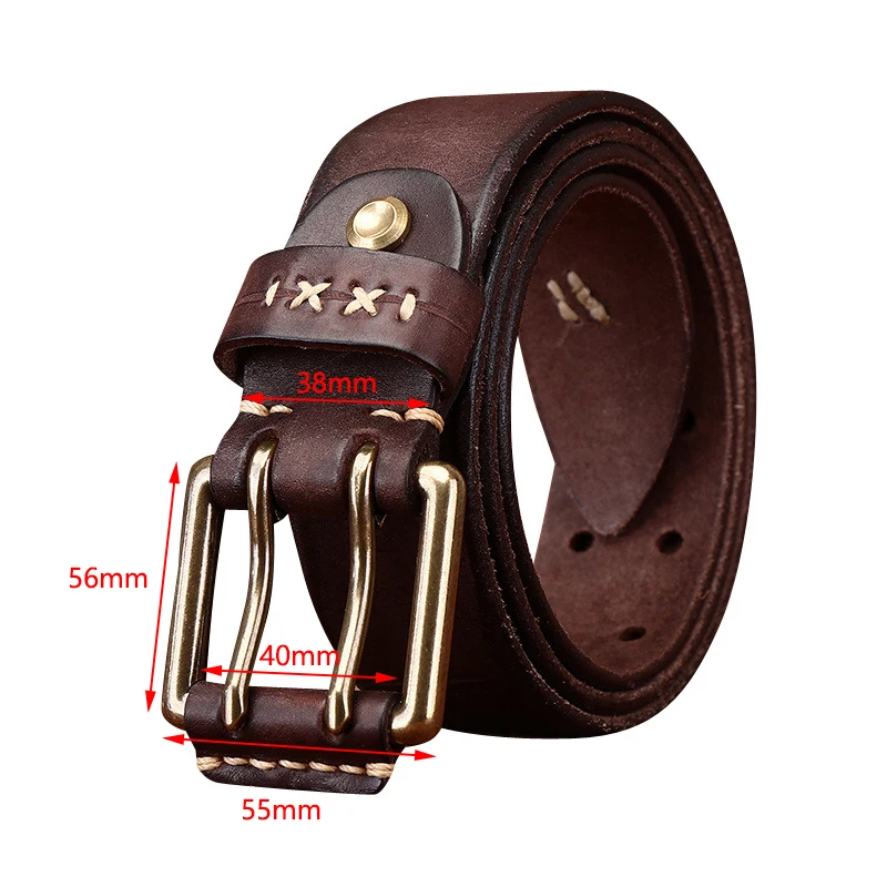 Top Trends: 1Pc Deepeel 3.8*105-125cm Men's Cowhide Leather Belts Vintage Double Needle Buckle Belt Adults Male Wide Waistband With Jeans Shoppable Styles - Image 3