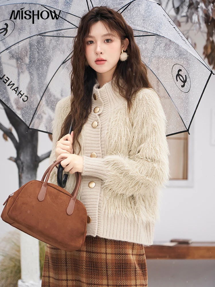 Top Trends: MISHOW Turtleneck Sweater Jacket For Women 2023 Autumn Winter Casual Loose Fluffy Patchwork Knit Cardigan Outerwear MXC52Z0329 Shoppable Styles