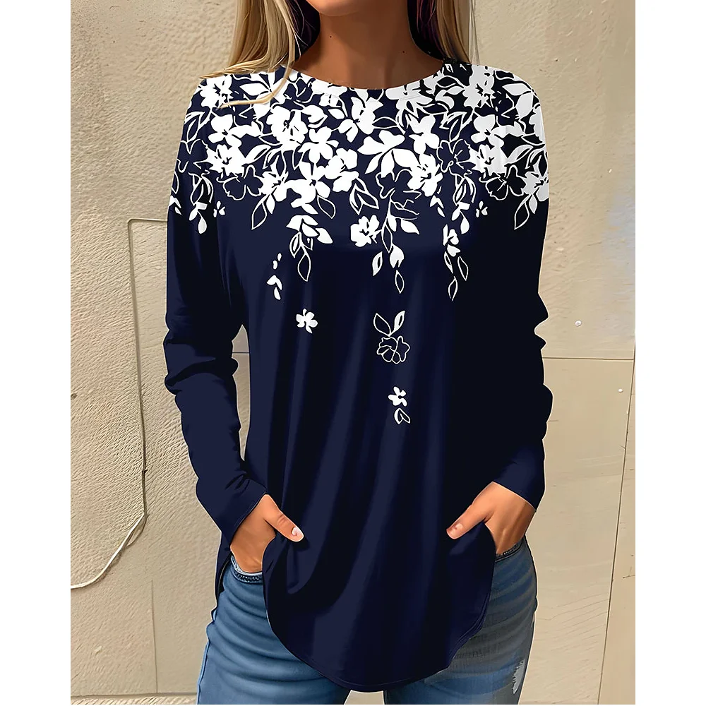 Top Trends: Women's Cotton T-shirt 3D Floral Print For Lady Fashion O Neck Long Sleeve Female Oversized Casual Blouse Basic Daily Sweatshirt Shoppable Styles