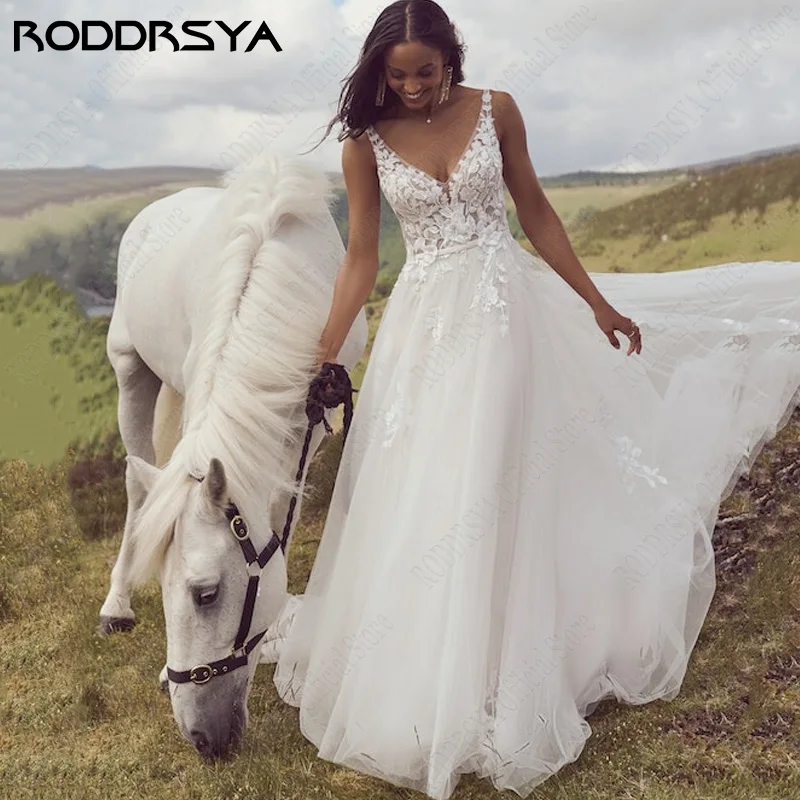 Top Trends: RODDRSYA Romantic Backless Tulle Wedding Dresses Sleeveless Lace Applique Robe De Mariée A Line Boho Bridal Gowns Custom Made Shoppable Styles