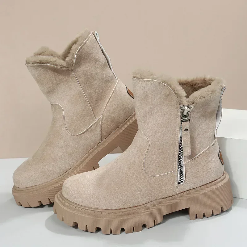 Top Trends: Suede Women's Snow Boots Thick Plush Ankle Boots For Women Winter Keep Warm Cotton Shoes Elegant Turned-over Edge Ladies Boots Shoppable Styles