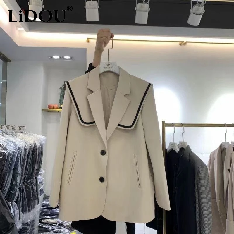 Top Trends: 2023 Spring Autumn New Solid Color Fashion Long Sleeve Blazers Women High Street Casual Loose Button Pockets All-match Outwear Shoppable Styles