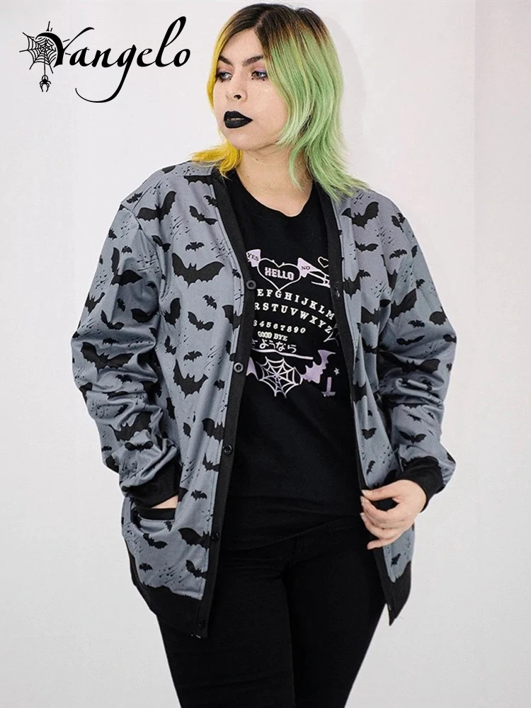 Top Trends: Yangelo Gothic Black Bat Print Ladies Jacket Fall 2022 Loose Casual Zip-Up Top Y2K Party Fashion Top Shoppable Styles