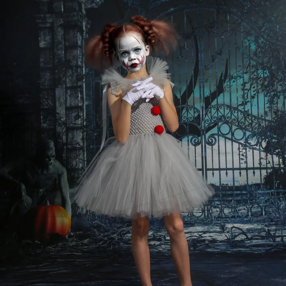 Top Trends: Joker Pennywise Girls Tutu Dress Kids Gray Creepy Clown Halloween Costume Cosplay Clothes Children Birthday Fancy Dresses Shoppable Styles