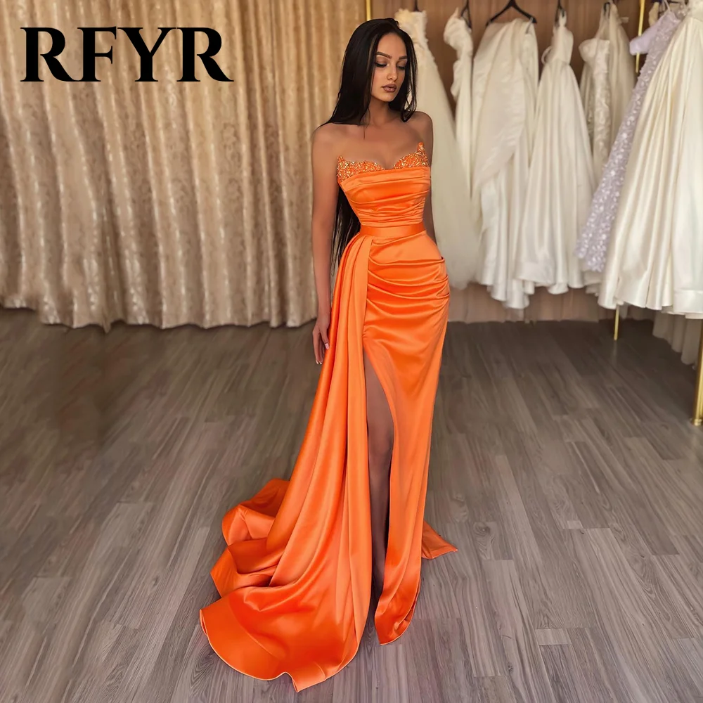 Top Trends: RFYR Mermaid Orange Evening Dresses For Women Stain Charming Prom Dress Mermaid Sexy Party Dress With Beaded Vestidos De Noche Shoppable Styles