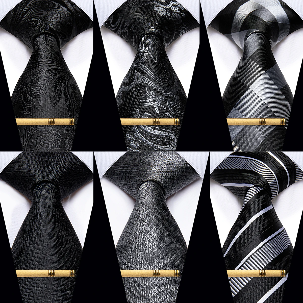 Top Trends: Adjustable Silk Black Ties For Man Causal Striped Plaid Paisley Men's Necktie And Clip Set For Wedding Business Party Ties Gift Shoppable Styles