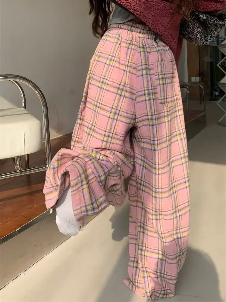 Top Trends: Deeptown Y2K Pink Plaid Pants Women Korean Fashion Winter Wide Leg Checked Trousers Oversized Harajuku Vintage Baggy Sweatpants Shoppable Styles - Image 3