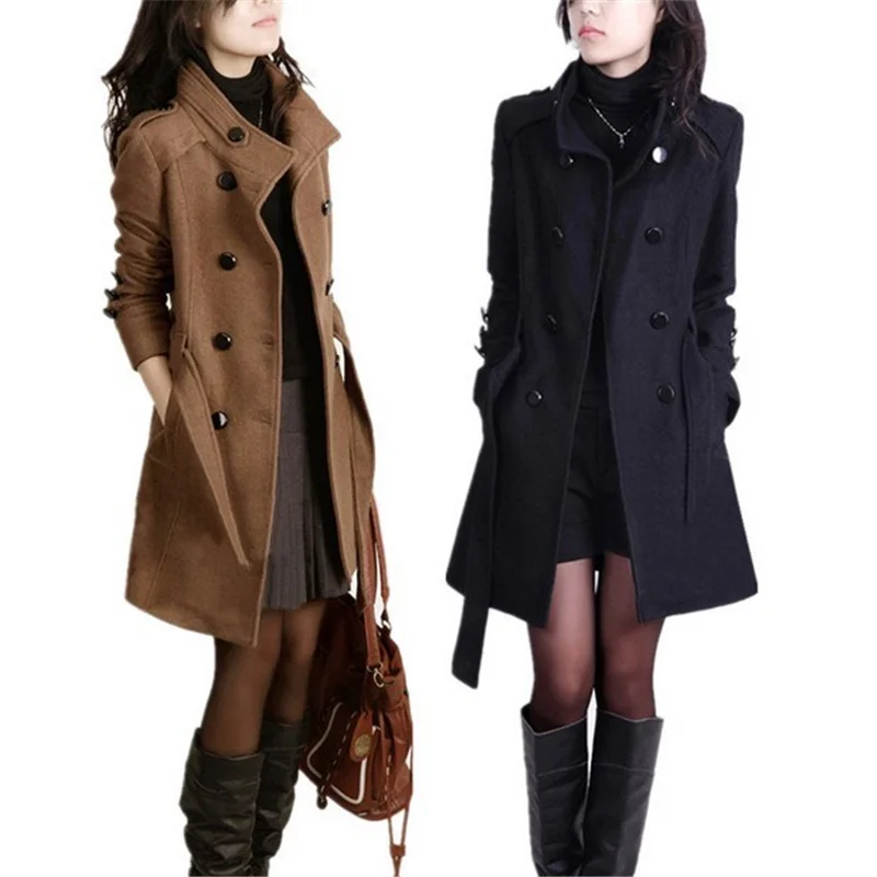 Top Trends: Winter Woolen Coat With Belt Women New Ladies Autumn New Slim Long Sleeve Woolen Coats Chic Overcoat Shoppable Styles