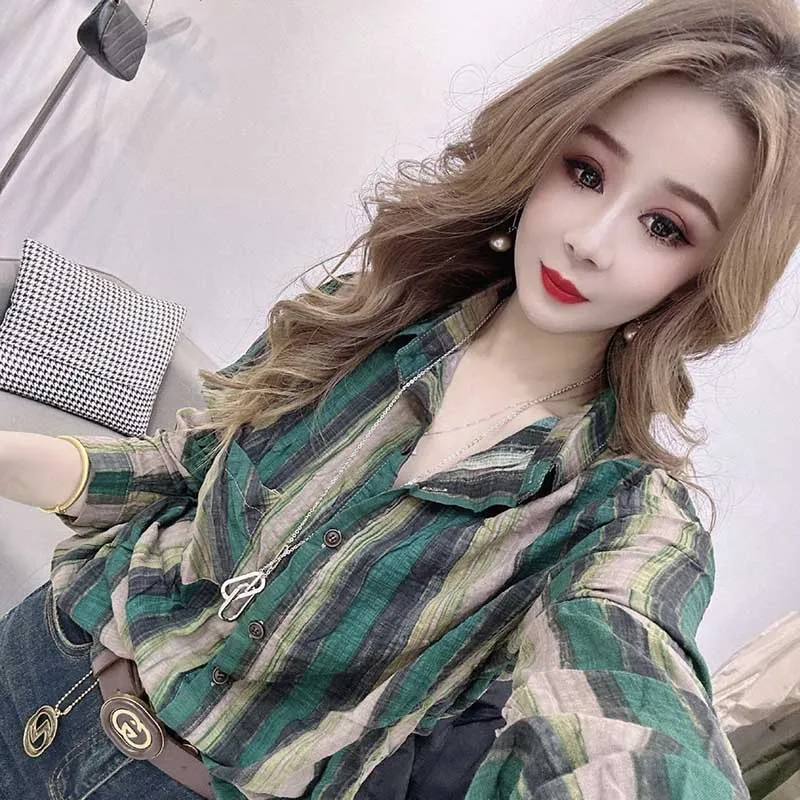 Top Trends: Fashion Lapel Button Casual Printed Color Striped Shirts Women's Clothing 2024 Spring New Loose Korean Tops All-match Blouses Shoppable Styles