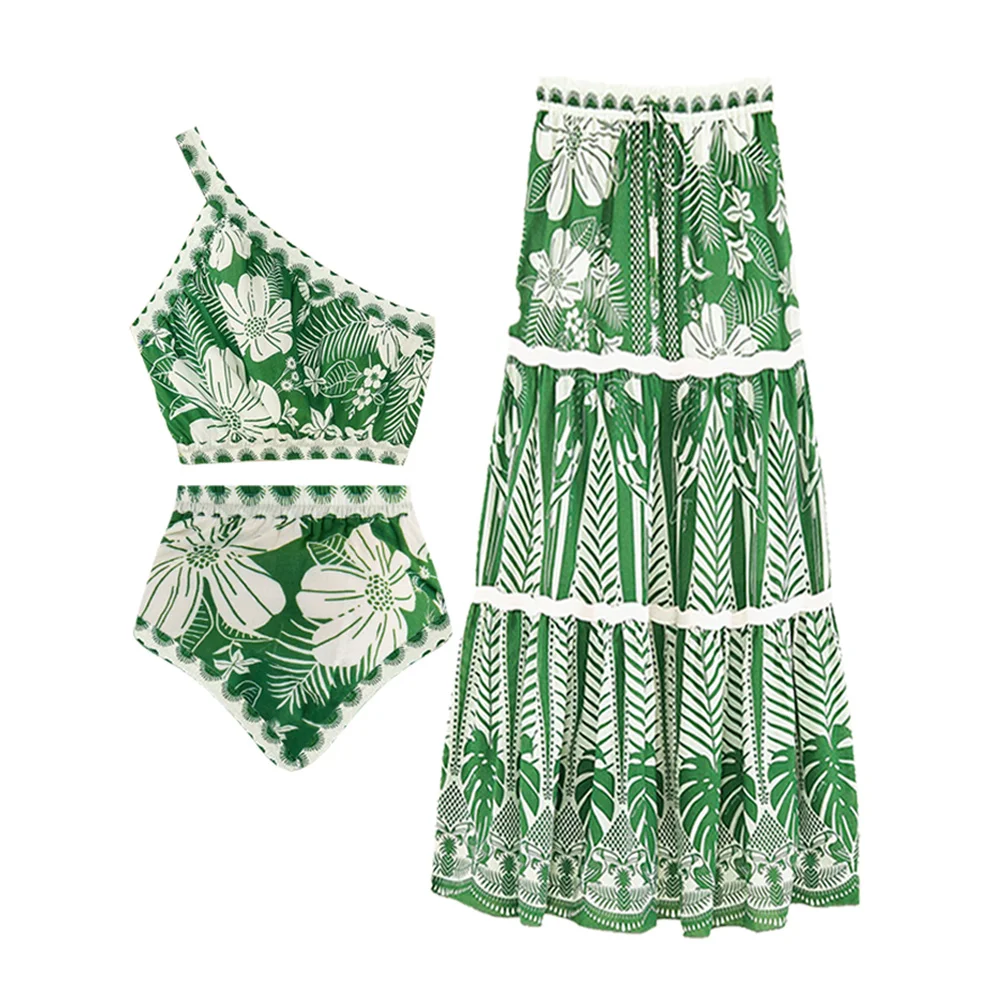 Top Trends: 2023 Female Retro Floral Print One-pieces Swimsuits & Cover-ups Green Holiday Beachwear Designer Bathing Suit Summer Surf Wear Shoppable Styles