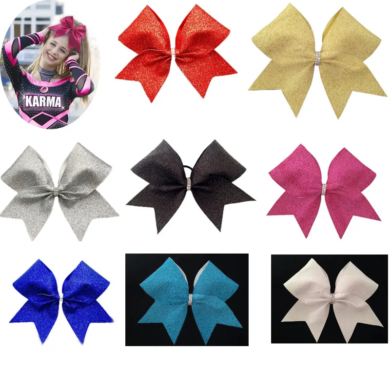 Top Trends: NEW Glitter Cheer Bow Blue Silver Cheerleading Dance Hair Bow 7.5inch Hair Bow With Elastic Rubber Band Shoppable Styles