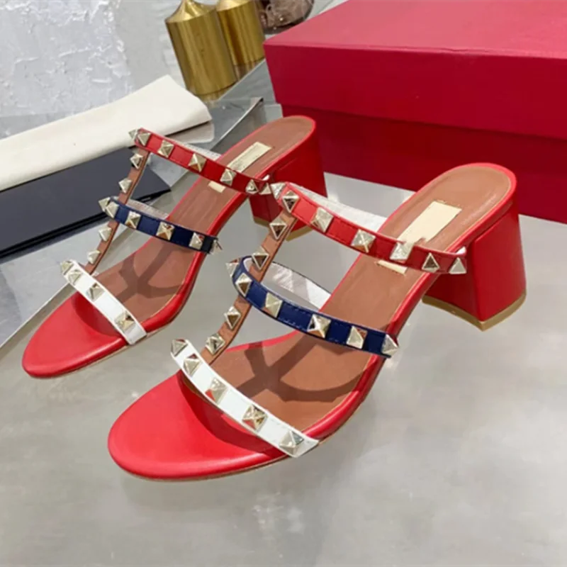 Top Trends: Lady Big Size 33-48 High Heels Slides With Rivets British Style Fashion Women Shoes Outdoor Gold Silver Matte Shiny No V Slipper Shoppable Styles