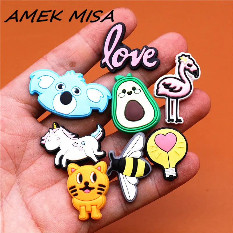 Top Trends: Free Shipping 1pcs Cartoon Animals Shoe Charms PVC Decorations Flamingo Unicorn Charm Buckle For Kids Party Xmas Gifts Shoppable Styles