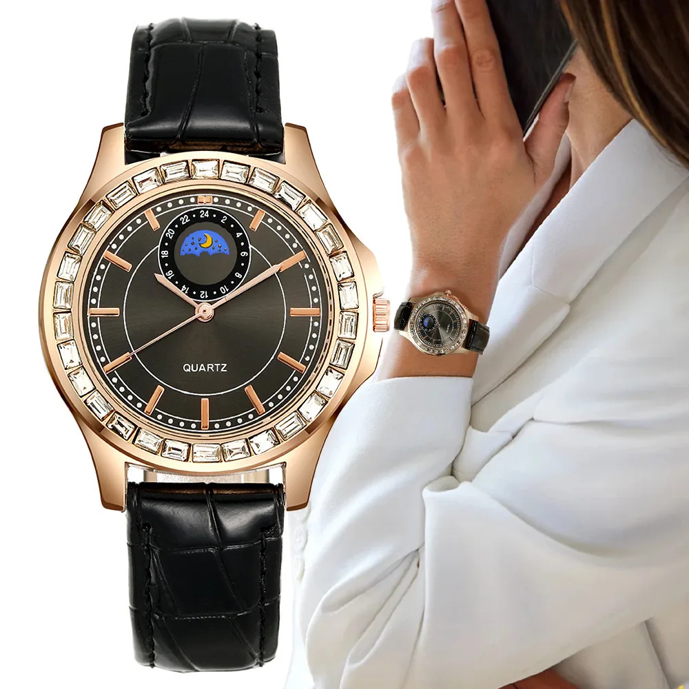 Top Trends: Luxury Large Dial Diamond Ladies Branded Quartz Watch Fashion 2023 Black Leather Women's Simple Dress Clock Gift Watches Shoppable Styles