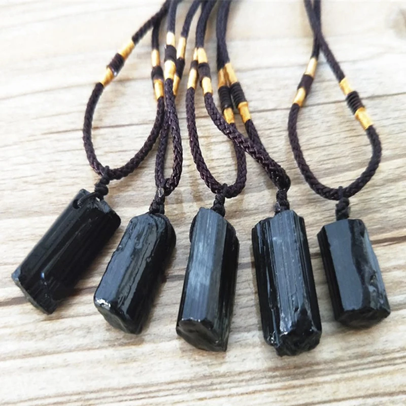 Top Trends: Black Tourmaline Column Pendant Rough Stone Natural Stone Necklace Ornament Crystal Thick Black Healing Energy Jewelry Gift Shoppable Styles