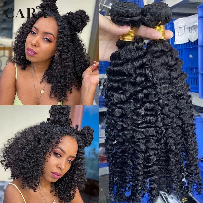 Top Trends: Afro Kinky Curly Human Hair Bundles With Closure Virgin Hair 2 Bundles Hair Extensions Brazilian Hair Weave Cara 3B 3C Weft Shoppable Styles