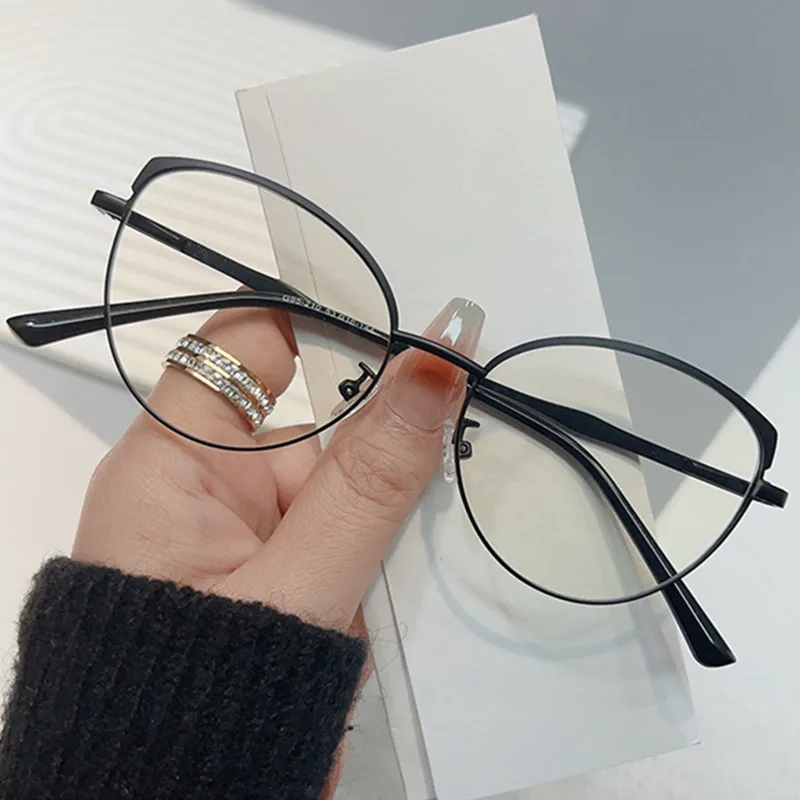 Top Trends: Brand Design Retro Round Cat Eye Metal Girls Frame Photochromic Anti Blue Light Computer Women Reading Glasses Degrees 0 ~ + 6 Shoppable Styles