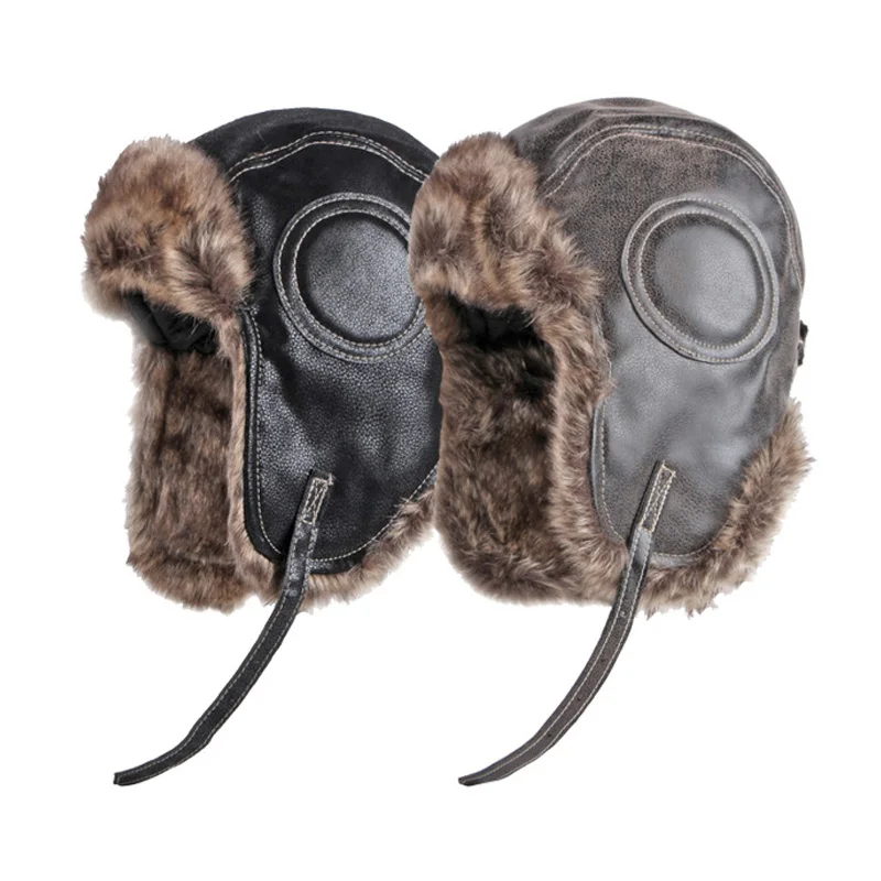 Top Trends: Men Autumn Winter Lei Feng Hat Fur Leather Ear Protection Pilot Hat Warm Windproof Waterproof Snow Cap Outdoor Riding Bomber Hat Shoppable Styles