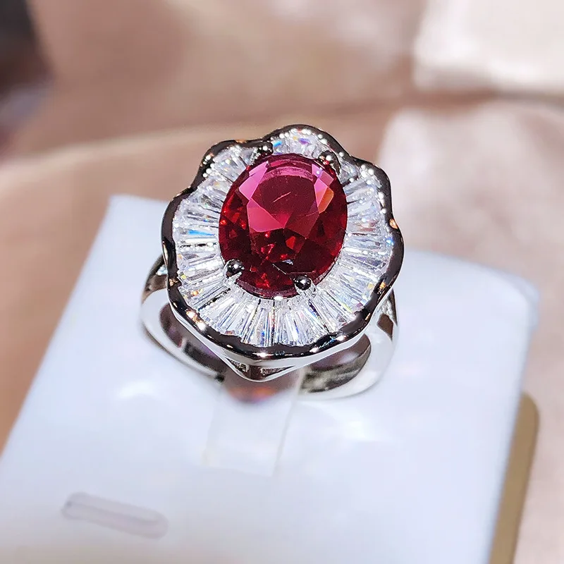 Top Trends: 2023 Fashion Ruby 925 Sterling Silver Ring Punk Classic Ruffle Edge Imitation Black 5A CZ Stones Women Enamel Ring Jewelry Shoppable Styles