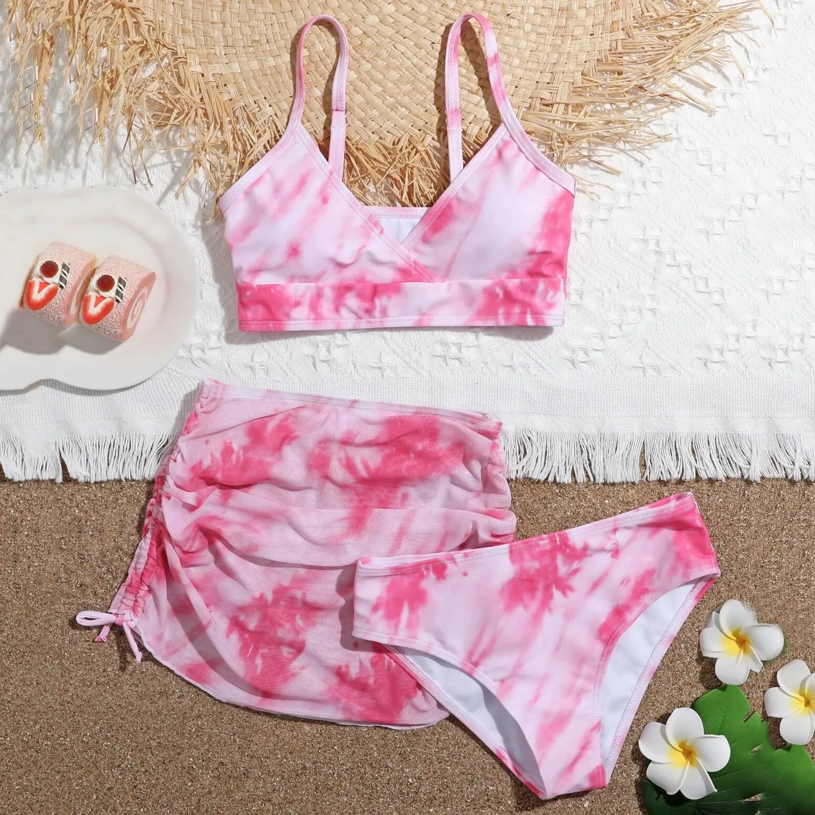 Top Trends: Swimwear Kids Girl Three Girls Piece Floral Print Dyeing Swimsuit Printing Summer Girls Swimwear 아기 수영복 Купальник Для Девочки Shoppable Styles