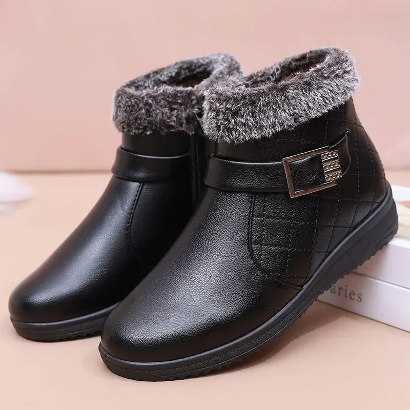 Top Trends: Winter Shoes Women Snow Boots With Metal Thickened Women's Cotton Shoes Zipper Plush Warm Leather Short Boots Mother Shoes Shoppable Styles