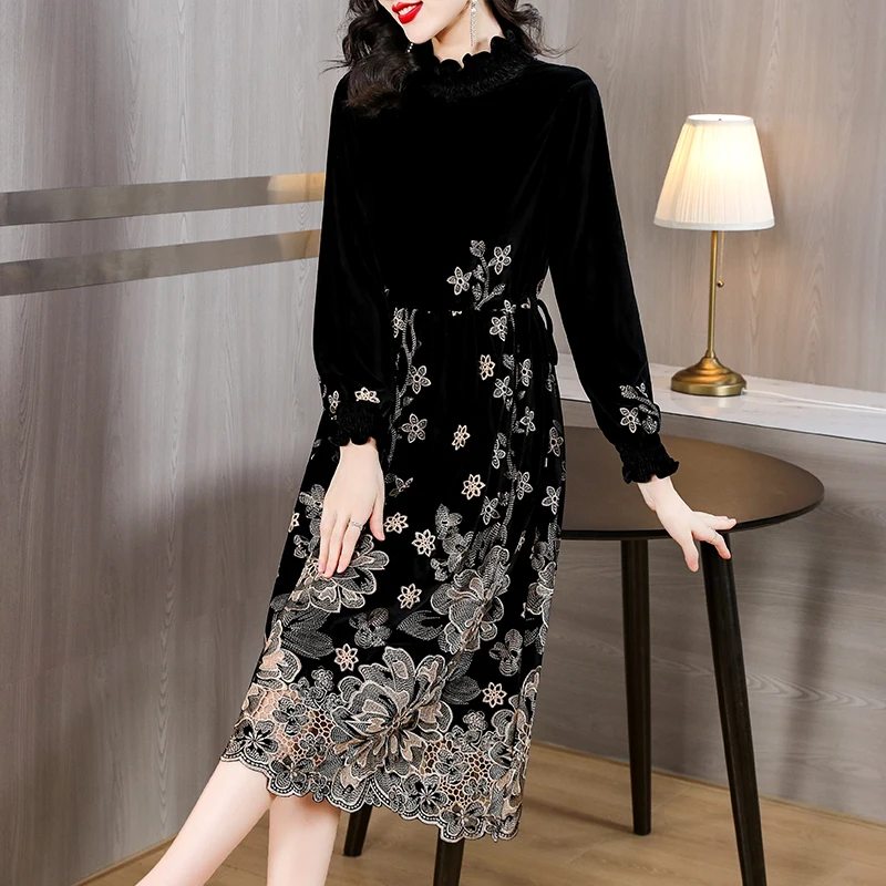 Top Trends: Women Luxury Elegant Festival Party Evening Dress Autumn Winter Black Velvet Long Sleeve Loose Dress 2024 Korean Vintage Dresses Shoppable Styles