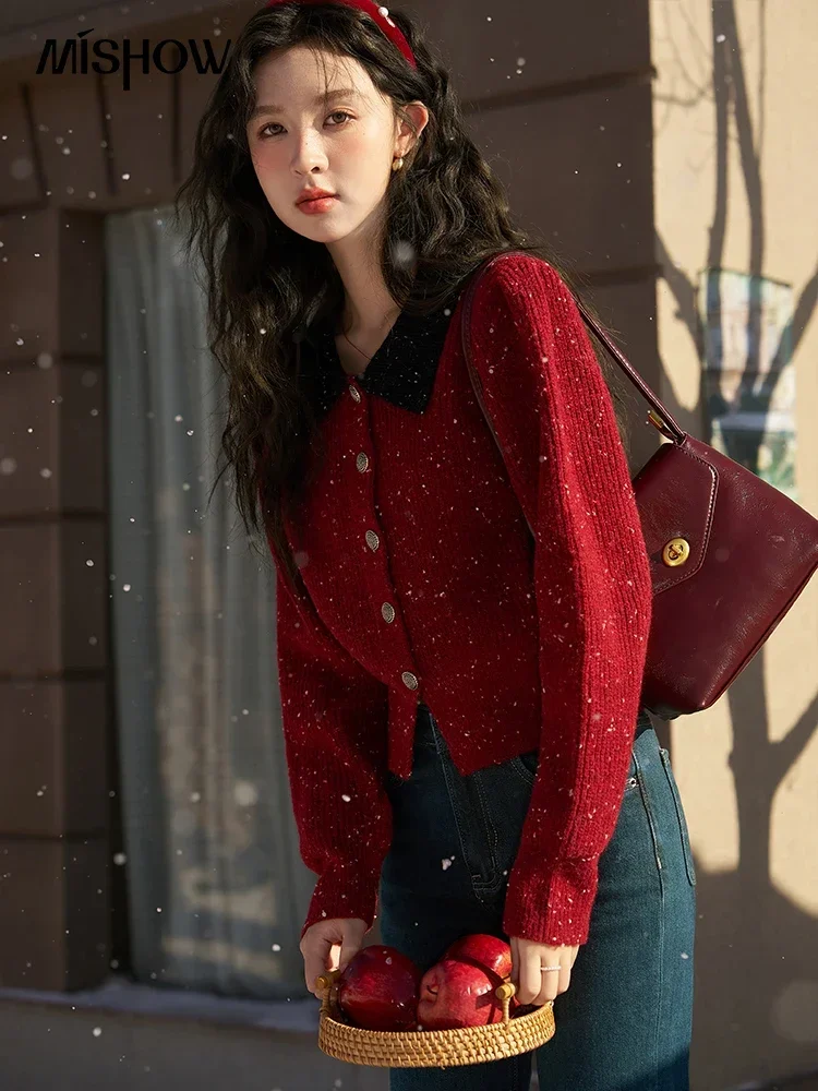 Top Trends: Autumn Winter Cropped Knit Sweater Women 2023 Vintage Office Ladies Lapel Round Neck Knitted Cardigan Tops Jumpers MXC56Z0440 Shoppable Styles