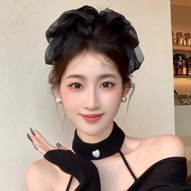 Top Trends: Chic Chiffon Shimmering Mesh Big Bow Spring Barrettes Hair Clips For Women Accessories Korean Elegant High Crown Bowknot Hairpin Shoppable Styles - Image 5