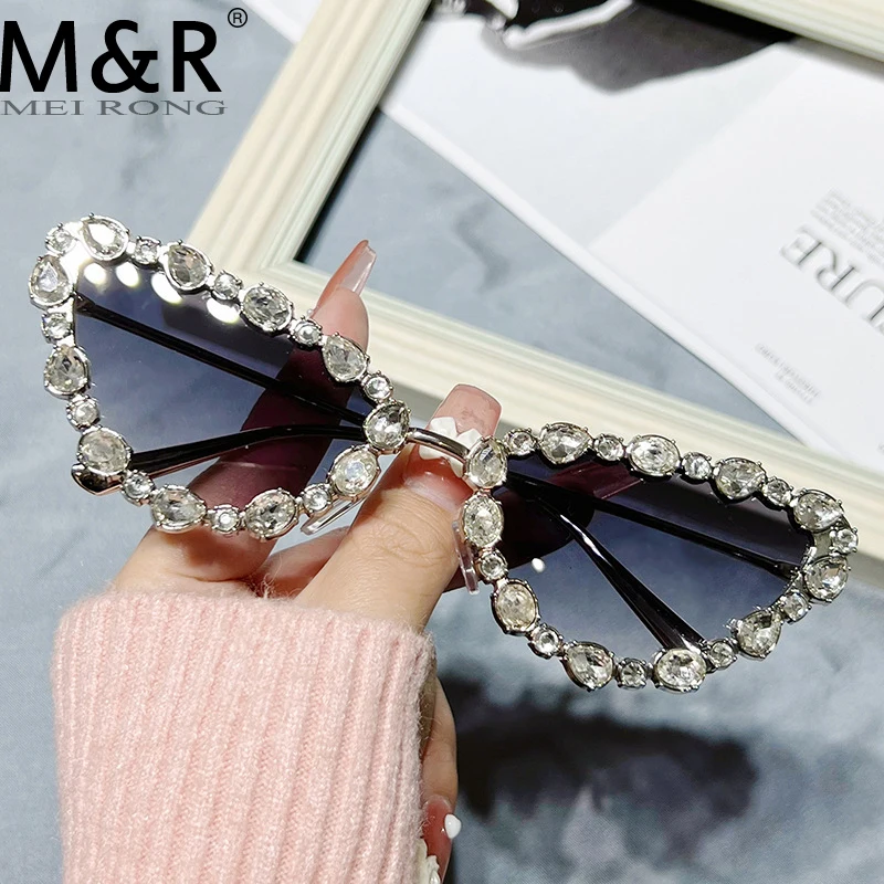 Top Trends: Vintage Full Crystal Light Eyeglasses For Women New Alloy Cat Eye Rhinestone Shiny Clear Glasses Frame Sunglasses UV400 Shoppable Styles