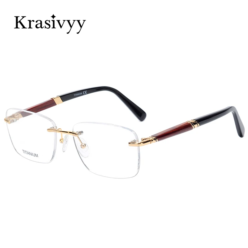 Top Trends: Krasivyy Rimless Wooden Glasses Frame Men Light Weight Optical Eyeglasses Frame Prescription Myopia Spectacles Titanium Shoppable Styles