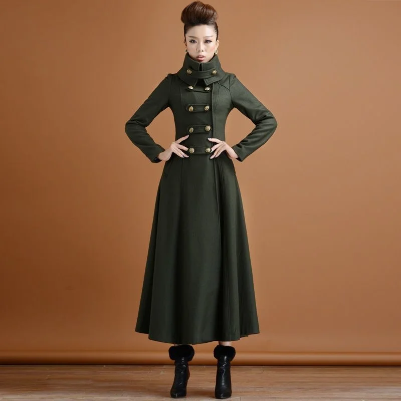 Top Trends: New Fashion Autumn / Winter New Woolen Coat Military Green Slim Fit Women's Long Over Knee Military Style Wram Woolen Coat Shoppable Styles