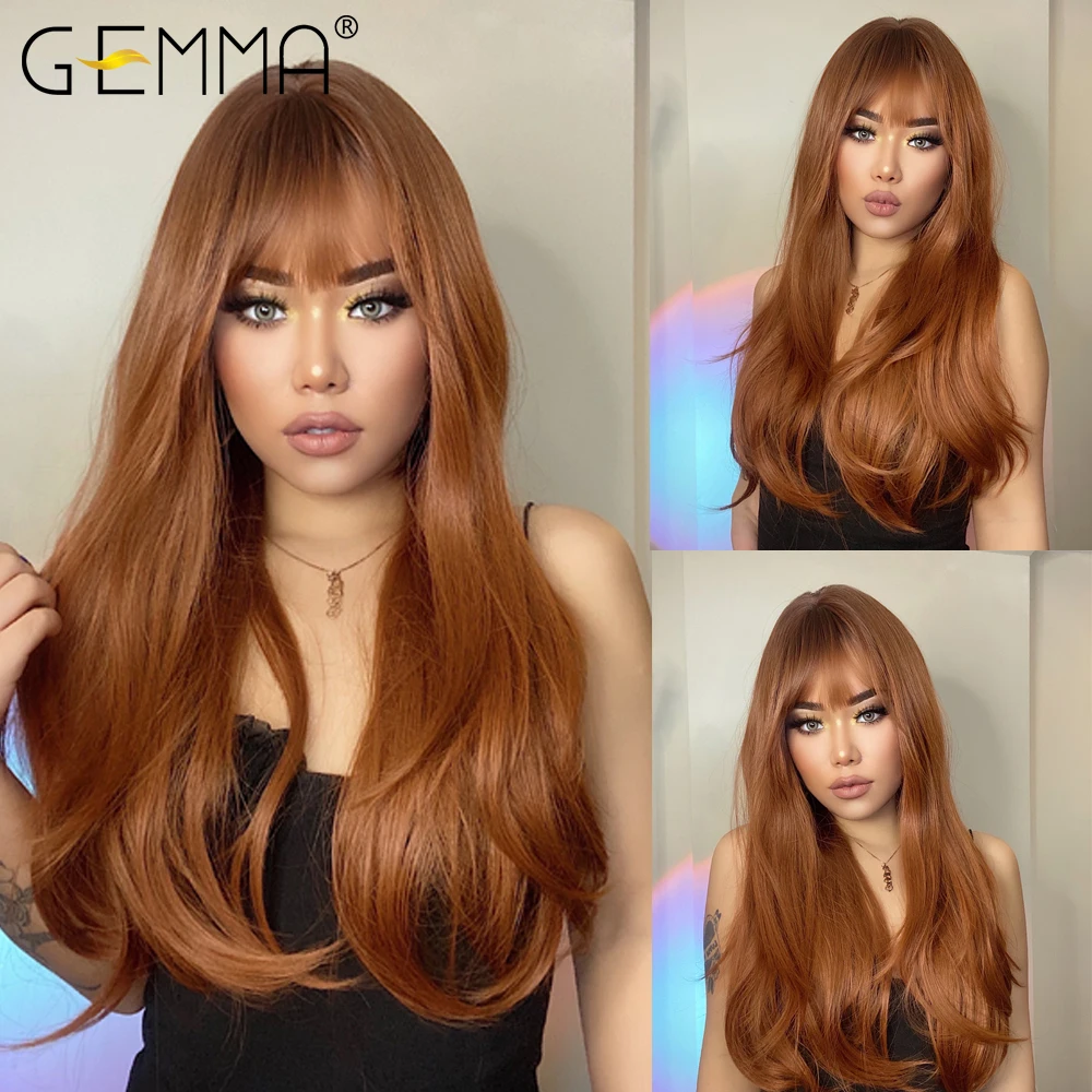 Top Trends: GEMMA Red Brown Copper Ginger Long Straight Synthetic Wigs For Women Natural Wave Wigs With Bangs Heat Resistant Cosplay Hair Shoppable Styles