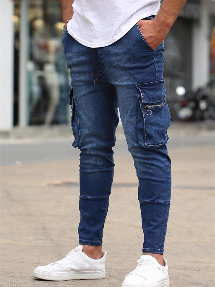 Top Trends: New Men&#039;s Slim Fit Stretch Jeans Casual Fashion Multi Pocket Cargo Denim Pants High Street Men&#039;s Jeans Work Hip Hop Trousers Shoppable Styles