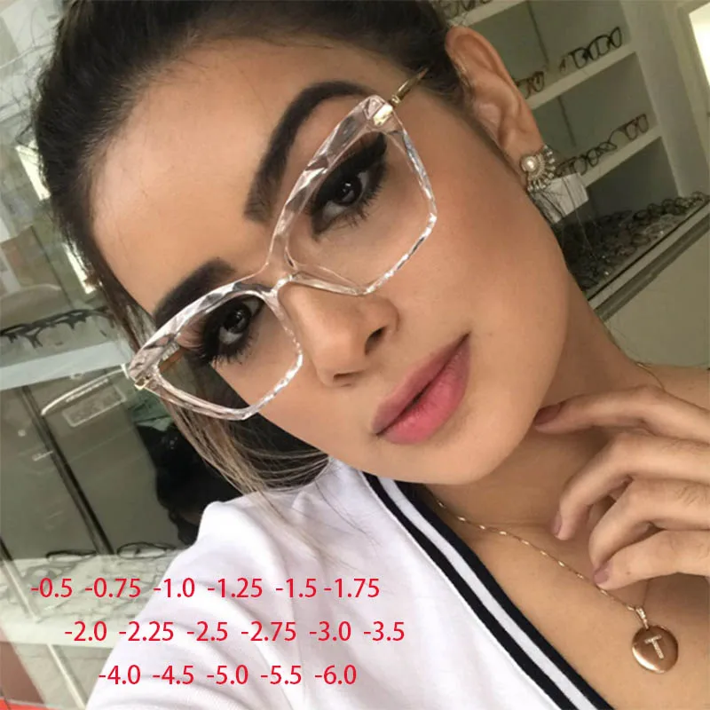 Top Trends: Crystal Multi Faceted Frame Clear Lens Glasses Square Simple Myopia Nerd Spectacles Degree -0.5 -1.0 -2.0 -3.0 -4.0 To -6.0 Shoppable Styles