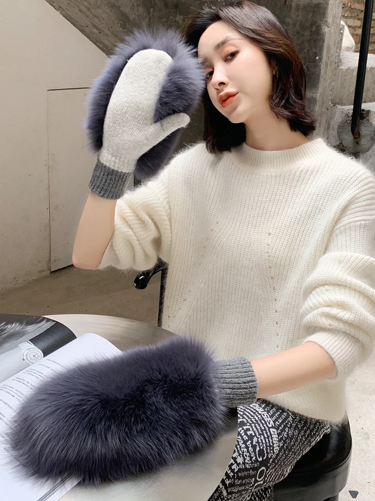 Top Trends: ICYMI New Women 100% Real Knitted Thick Genuine Fox Fur Mittens Winter Warm Lady Girl Natural Real Fur Gloves Knit Fur Mitten Shoppable Styles