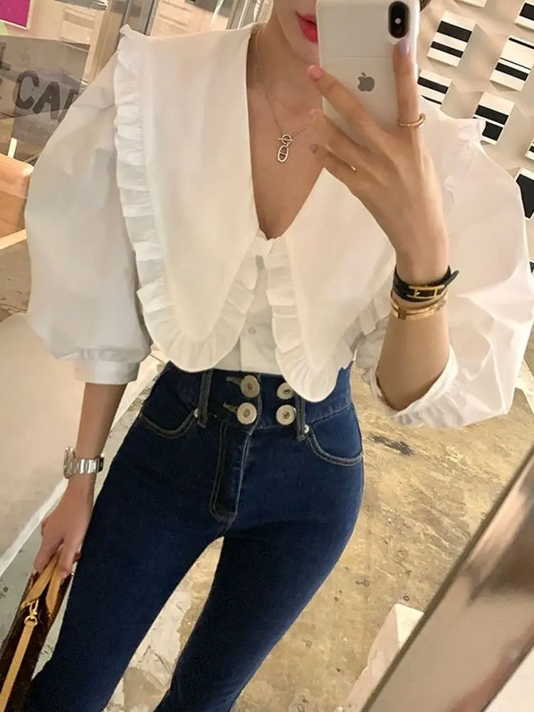 Top Trends: Summer Women Blouses White Spring Shirt Female Womens Blouse Blusas Casual Elegant Vintage Short Sleeve Cotton Oversize Loose Shoppable Styles