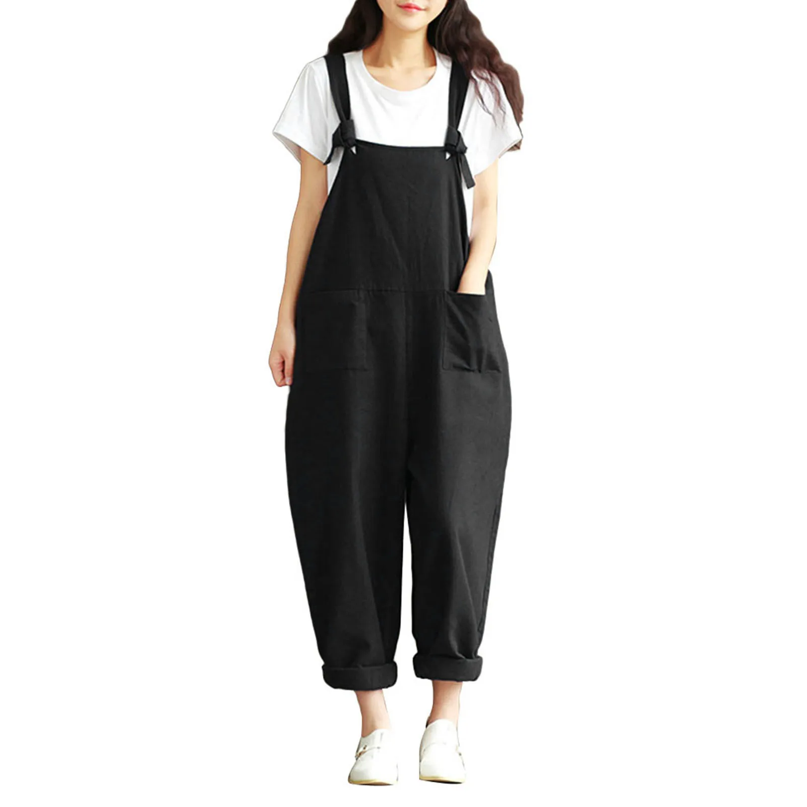 Top Trends: New Summer Loose Dungarees Ladies Cami Romper Baggy Playsuit Women Overalls Loose Knot Tie Cotton Linen Harem Pants Jumpsuit Shoppable Styles