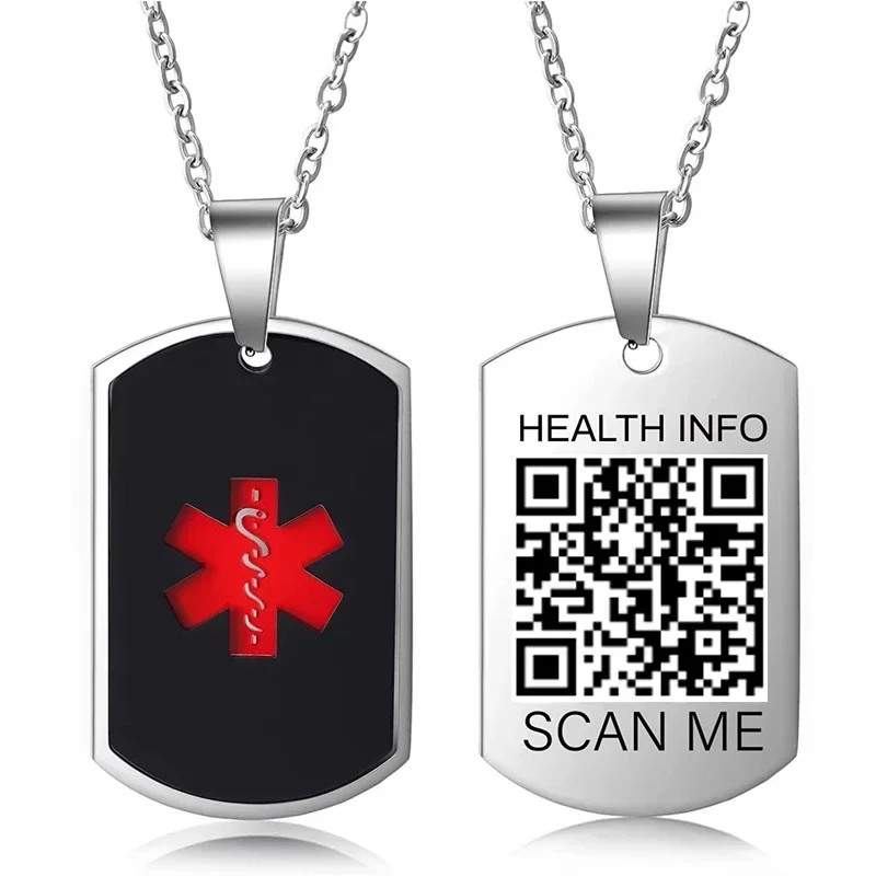 Top Trends: Stainless Steel Medical Alarm ID Necklace Free Carved QR Code Men&#039;s And Women&#039;s Identity Tags Emergency Rescue Pendant Jewelry Shoppable Styles