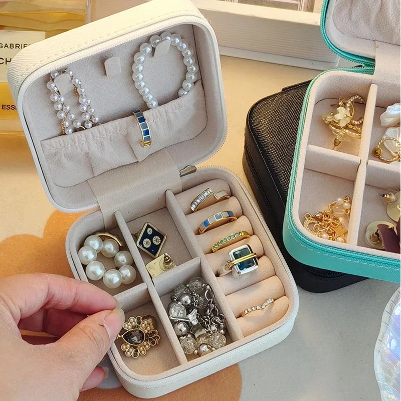 Top Trends: Mini Portable Jewelry Storage Box Travel Organizer Jewelry Case Leather Storage Earrings Necklace Ring Jewelry Organizer Display Shoppable Styles