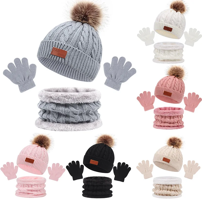 Top Trends: Children Winter Warm Suits Knitted Hat Scarf And Gloves Set For Girls Boy Pompoms Baby Beanies Cap Christmas Gifts For Kids 1-5y Shoppable Styles