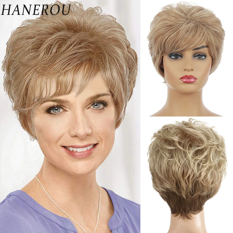 Top Trends: HANEROU Women Synthetic Short Brown Wig With Bangs Natural Dark Roots Heat Resistant Hair Layered Wig For Women Daily Shoppable Styles