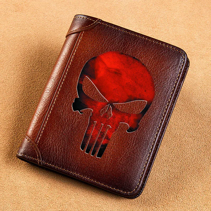 Top Trends: High Quality Genuine Leather Men Wallets Classic Military Red Skull Printing Short Card Holder Purse Luxury Brand Male Wallet Shoppable Styles