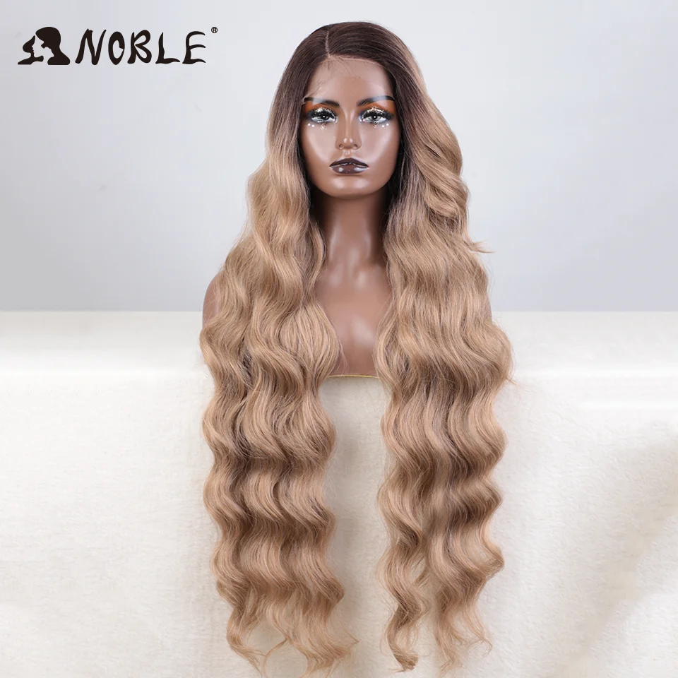 Top Trends: Noble Synthetic Lace Front Wig Long Wavy 36 " Body Wavy Side Part Lace Wig For Women Lace Front Wig Ombre Blonde Cosplay Wig Shoppable Styles