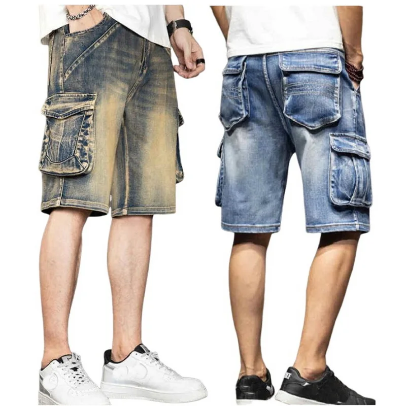 Top Trends: Men Loose Baggy Jeans Shorts Men Jeans Streetwear Long 3 / 4 Capri Cargo Shorts Pocket Bermuda Male Multi-Pocket Denim Shorts Shoppable Styles