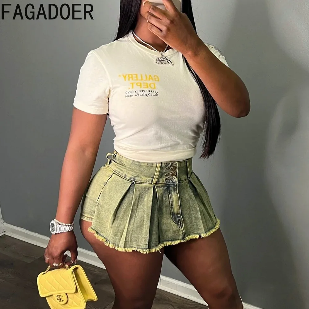 Top Trends: FAGADOER Y2k Denim Shorts Women Pleated Skirt Shorts Summer Stretchy Casual Shorts Retro 90s Fashion Streetwear Short Pants Shoppable Styles