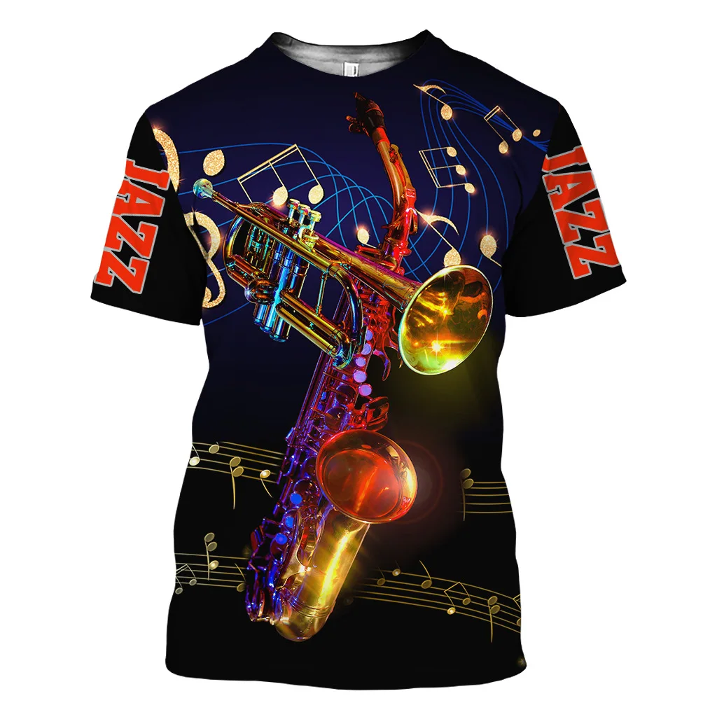 Top Trends: Jazz 3D Print Sax Guitar Clarinet Men's T-shirt Classic Music Instruments Short Sleeve Hip Hop Pop Casual Tees Round Collar Tops Shoppable Styles