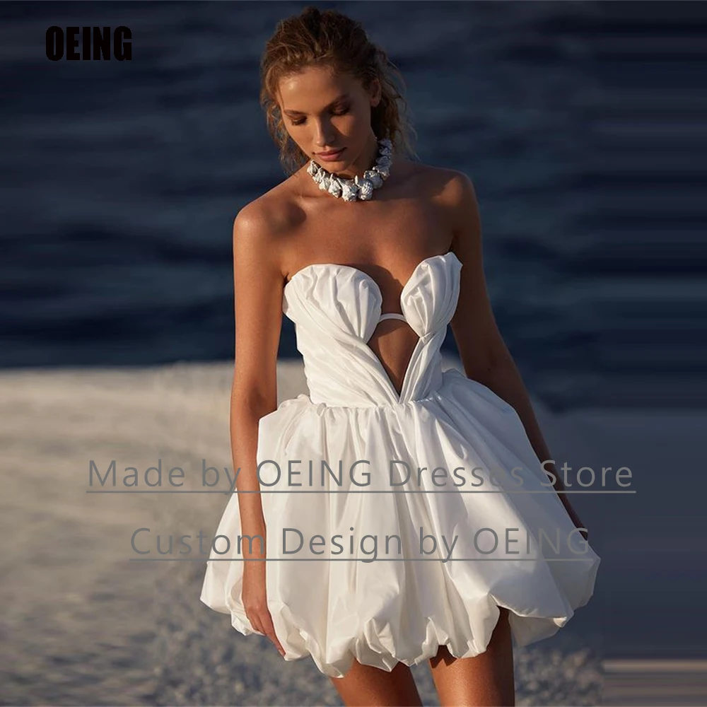 Top Trends: OEING Simple A Line Satin Sweetheart Wedding Dresses Beach Sleeveless Short Bridal Bride Gowns Dress Women Robe De Mairage Shoppable Styles